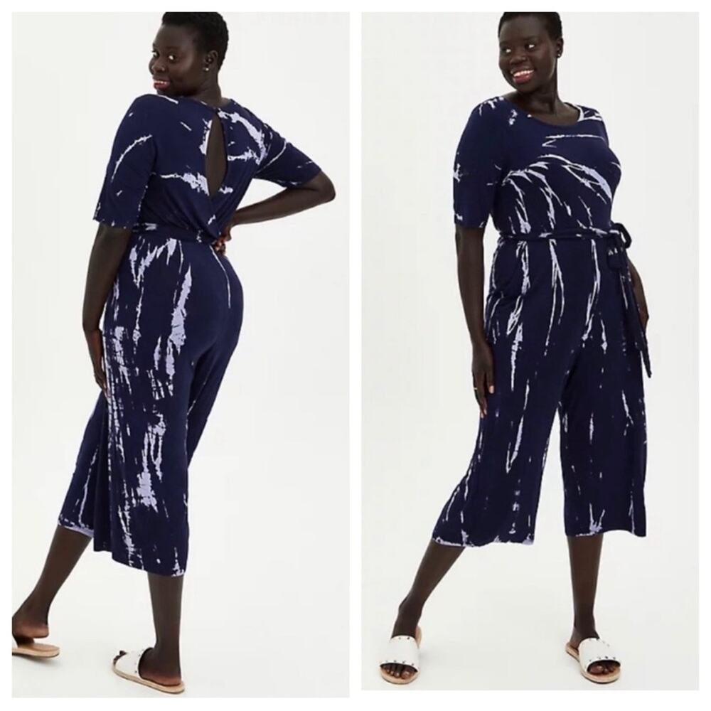 Torrid Super Soft Knit Culotte Jumpsuit in Navy and Purple Tie Dye - Size 2